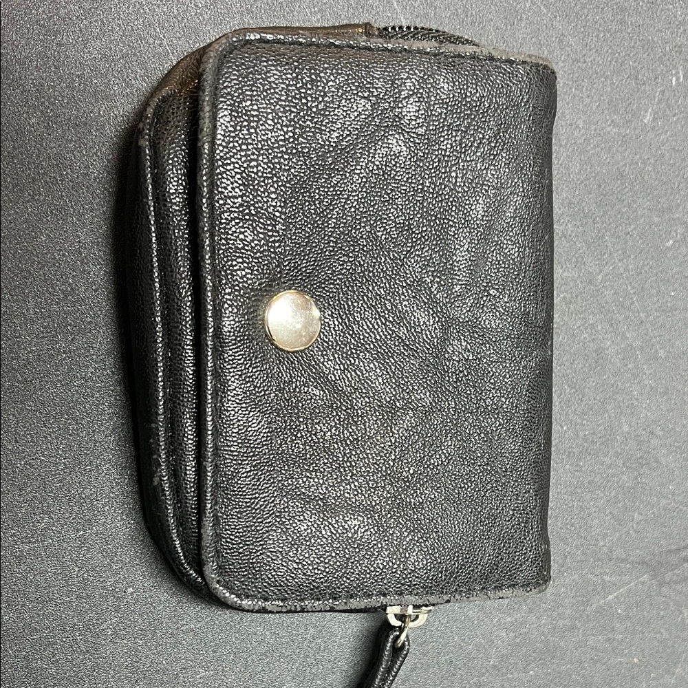 Black Leather Wallet with Snap Closure